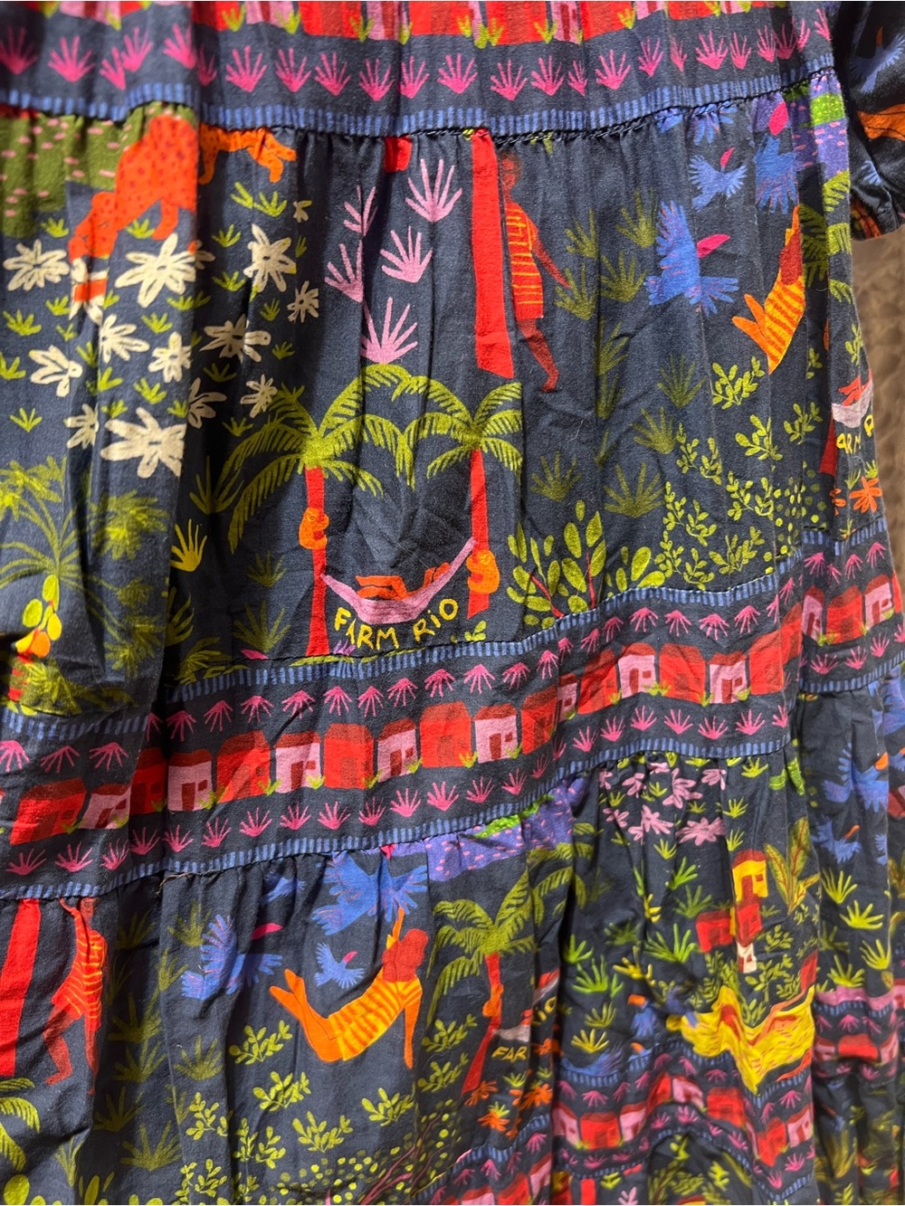 FARM Rio V-Neck Tiered Midi Dress in Multicolor Print Sz M - Picture 6 of 9
